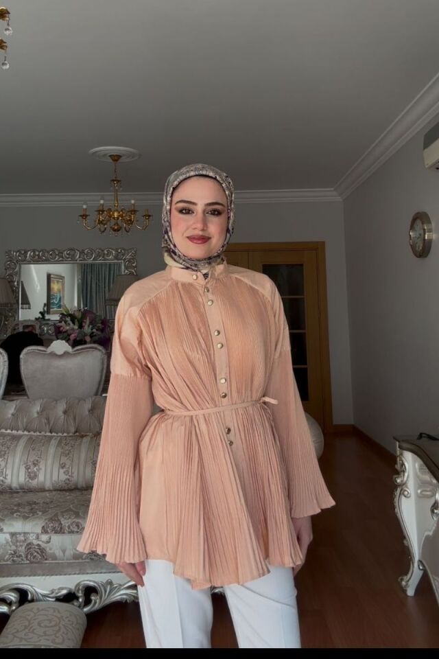 DİK PİLİSELİ MODAL GÖMLEK - TURUNCU