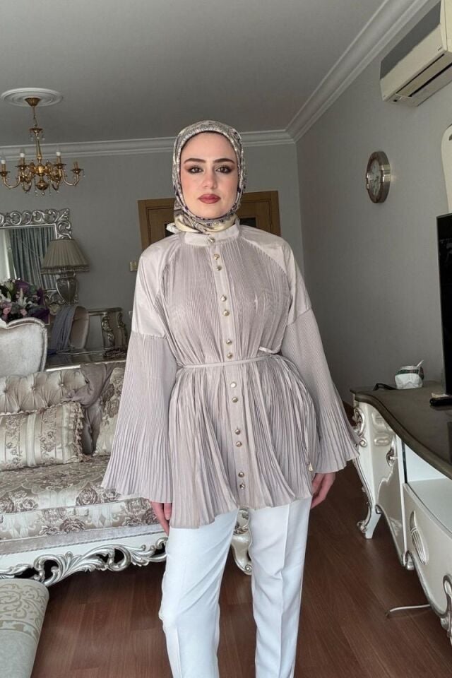 DİK PİLİSELİ MODAL GÖMLEK - KREM