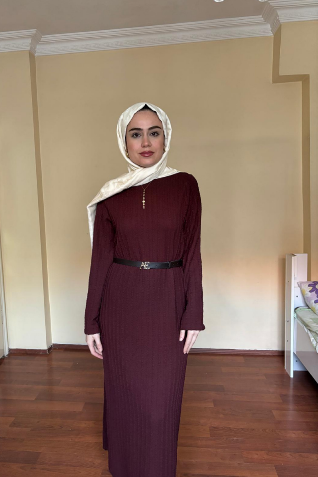 Gül Örme Elbise Bordo