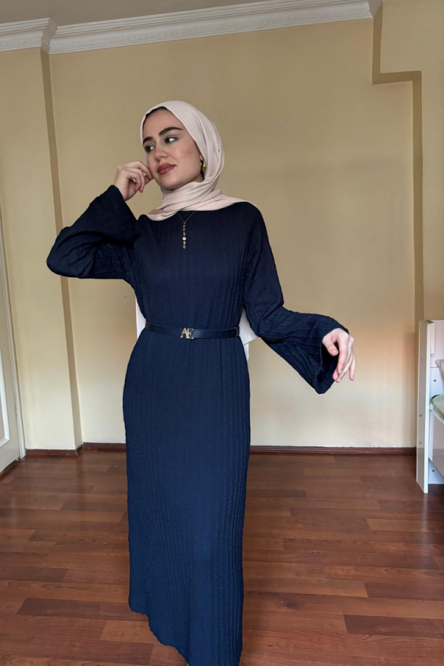 Gül Örme Elbise Lacivert