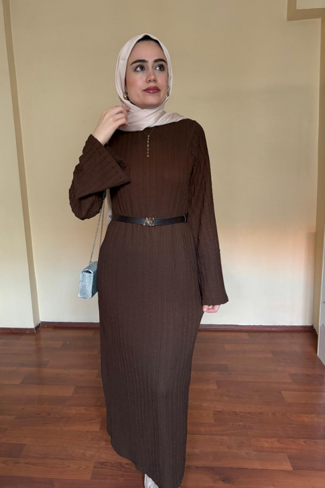 Gül Örme Elbise Kahve