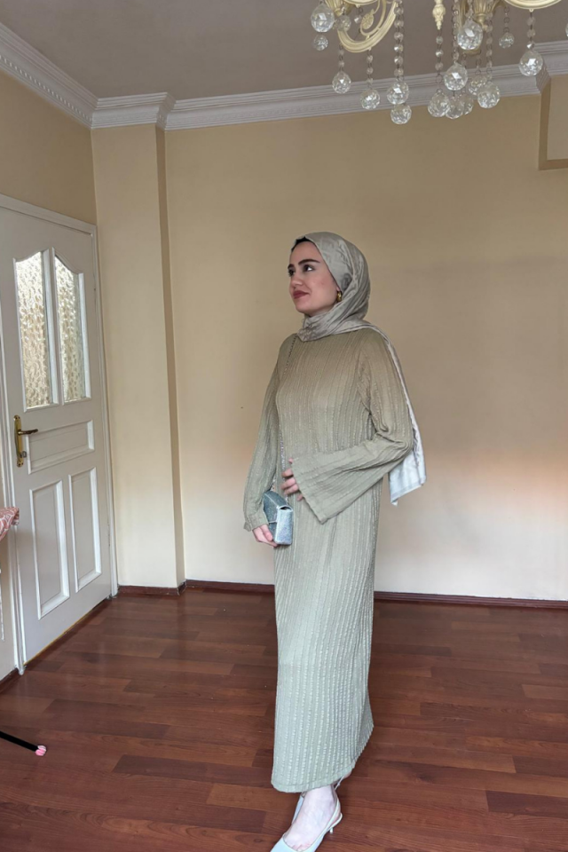 Gül Örme Elbise YEŞİL